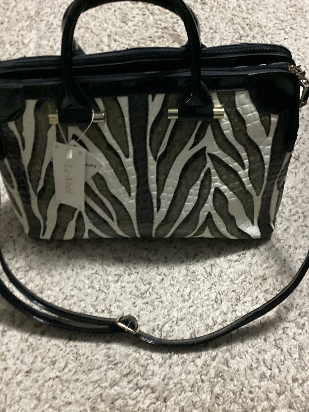Zebra-Print Shoulder Bag in Black and White - Women's Shoulder Bag